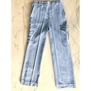 House of Harlow 1960 Periwinkle Blue Linen Cargo Pants Size 2